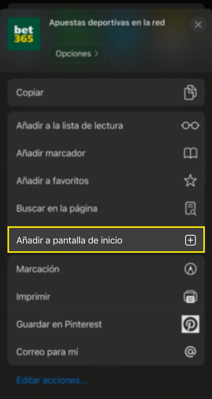 Añade a la Pantalla de Inicio.